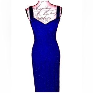 🦋Vintage 80’s Cobalt Blue Beaded Evening G…